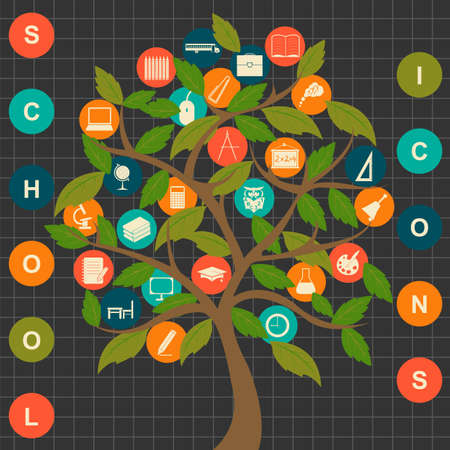 School icons tree. Set education  vector iconsのイラスト素材
