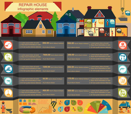 House repair infographic, set elements. Vector illustrationのイラスト素材