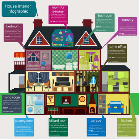 House remodeling infographic. Set interior elements for creating your infographics. Vector illustrationのイラスト素材