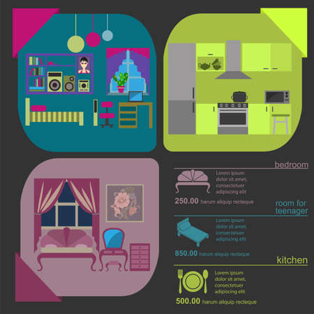 House remodeling infographic. Set interior elements for creating your infographics. Vector illustrationのイラスト素材