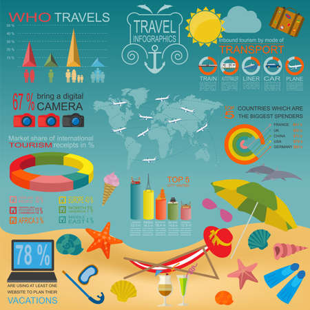 Travel. Vacations. Beach resort infographics. Elements for creating your own infographics. Vector illustrationsのイラスト素材