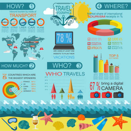 Travel. Vacations. Beach resort infographics. Elements for creating your own infographics. Vector illustrationsのイラスト素材