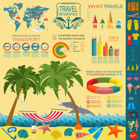 Travel. Vacations. Beach resort infographics. Elements for creating your own infographics. Vector illustrationsのイラスト素材