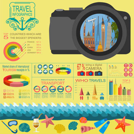 Travel. Vacations. Beach resort infographics. Elements for creating your own infographics. Vector illustrationsのイラスト素材