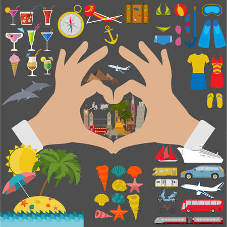 Travel. Vacations. Beach resort set icons. Elements for creating your own infographics. Vector illustrationsのイラスト素材