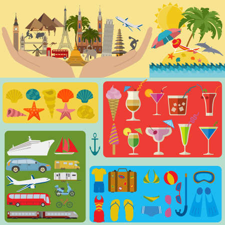 Travel. Vacations. Beach resort set icons. Elements for creating your own infographics. Vector illustrationsのイラスト素材