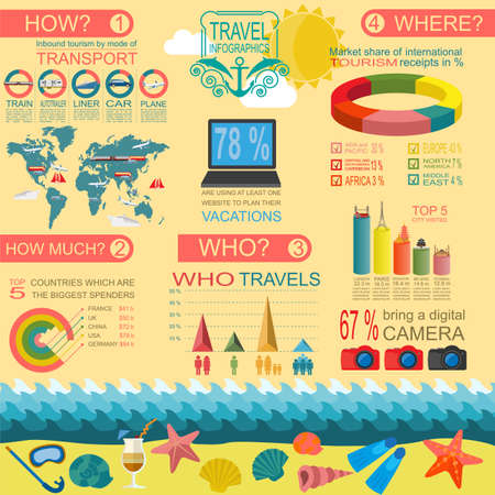 Travel. Vacations. Beach resort infographics. Elements for creating your own infographics. Vector illustrationsのイラスト素材