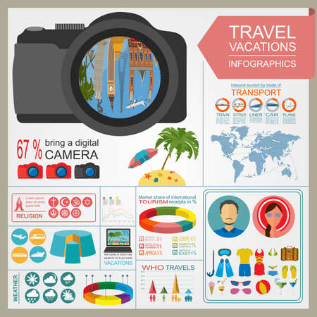 Travel. Vacations. Beach resort infographics. Elements for creating your own infographics. Vector illustrationsのイラスト素材