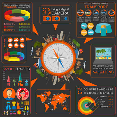 Travel. Vacations. Beach resort infographics. Elements for creating your own infographics. Vector illustrationsのイラスト素材
