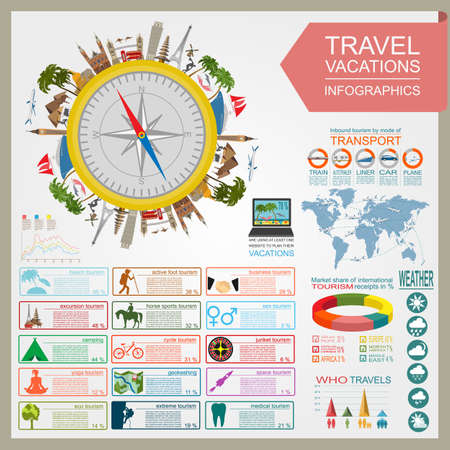 Travel. Vacations. Beach resort infographics. Elements for creating your own infographics. Vector illustrationsのイラスト素材