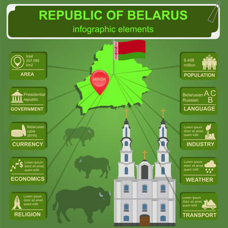 Belarus  infographics, statistical data, sights. Vector illustrationのイラスト素材