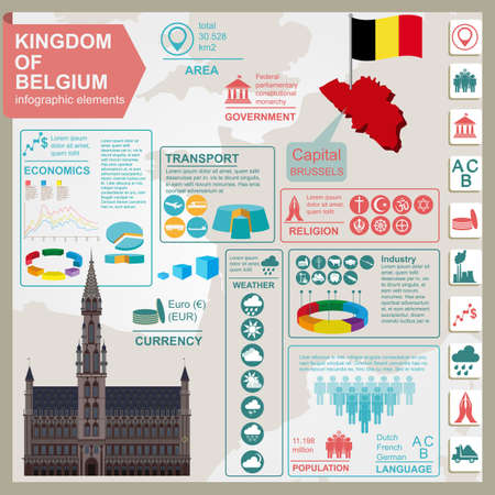 Belgium infographics, statistical data, sights. Vector illustrationのイラスト素材