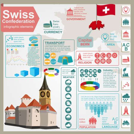 Switzerland infographics, statistical data, sights. Vector illustrationのイラスト素材