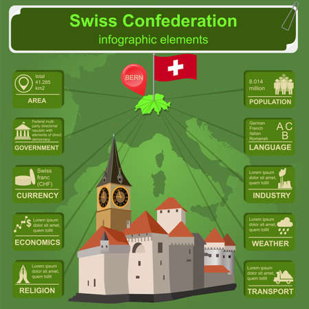 Switzerland infographics, statistical data, sights. Vector illustrationのイラスト素材