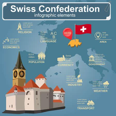 Switzerland infographics, statistical data, sights. Vector illustrationのイラスト素材
