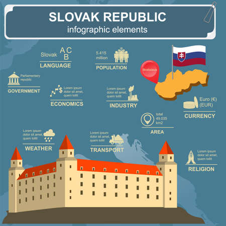 Slovakia infographics, statistical data, sights. Vector illustrationのイラスト素材