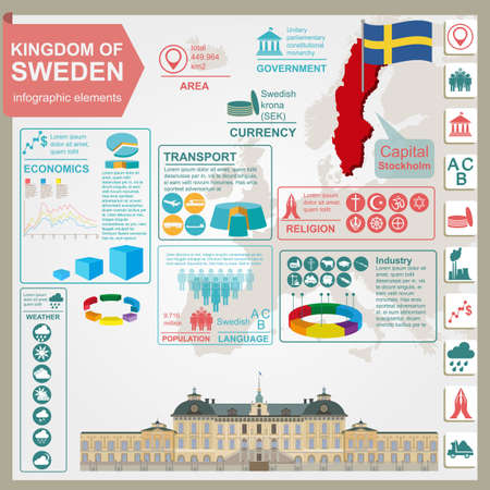 Sweden  infographics, statistical data, sights. Vector illustrationのイラスト素材