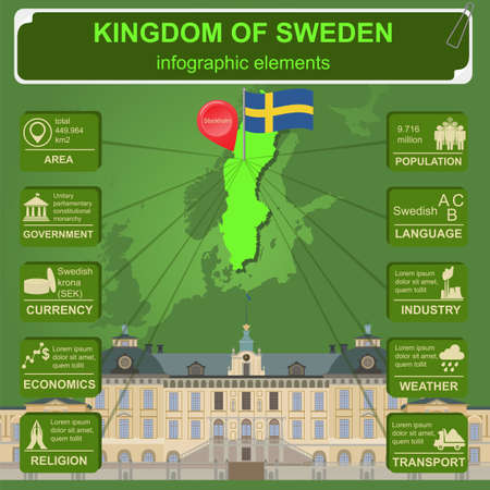 Sweden  infographics, statistical data, sights. Vector illustrationのイラスト素材