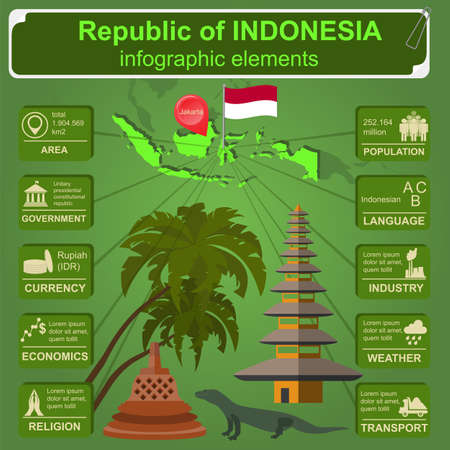 Indonesia  infographics, statistical data, sights. Vector illustrationのイラスト素材