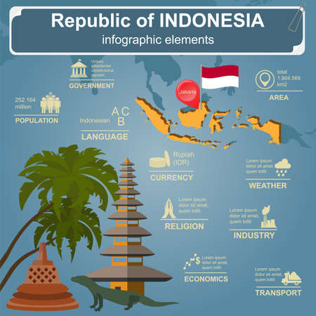 Indonesia  infographics, statistical data, sights. Vector illustrationのイラスト素材