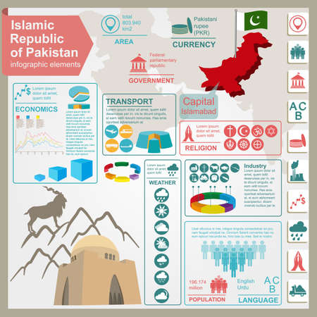 Pakistan  infographics, statistical data, sights. Vector illustrationのイラスト素材