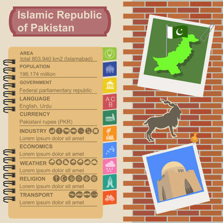 Pakistan  infographics, statistical data, sights. Vector illustrationのイラスト素材