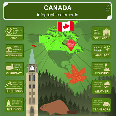 Canada infographics, statistical data, sights illustrationのイラスト素材