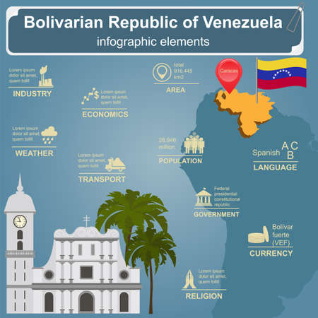 Venezuela infographics, statistical data, sights illustrationのイラスト素材
