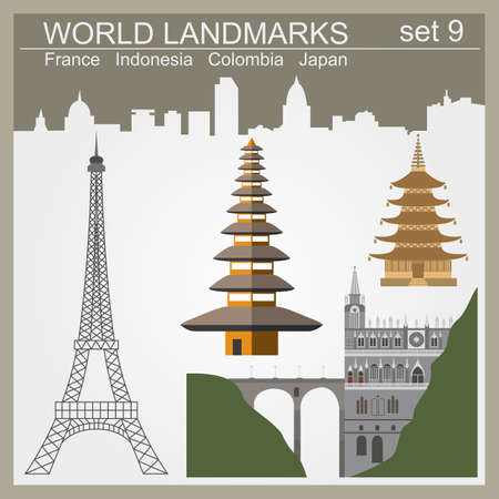 World landmarks icon set. Elements for creating infographics. Vector illustrationのイラスト素材