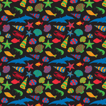 Sea animals background pattern. Vector flat style. Vector illustrationのイラスト素材