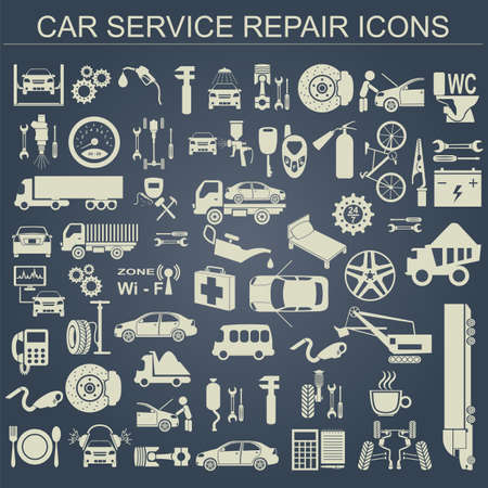 Set of auto repair service elements for creating your own infographics or maps of the car service station. Vector illustrationのイラスト素材