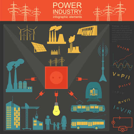 Power energy industry infographic, electric systems, set elements for creating your own infographics. Vector illustrationのイラスト素材