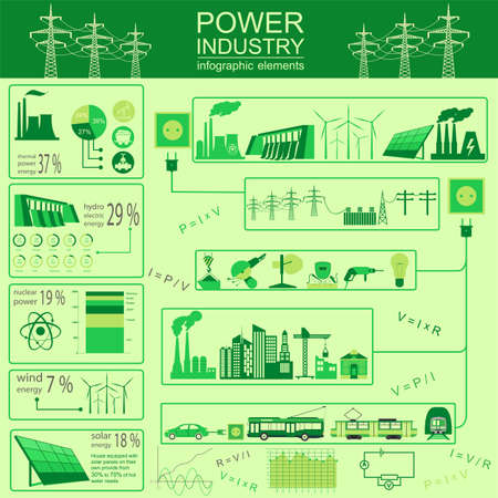 Power energy industry infographic, electric systems, set elements for creating your own infographics. Vector illustrationのイラスト素材