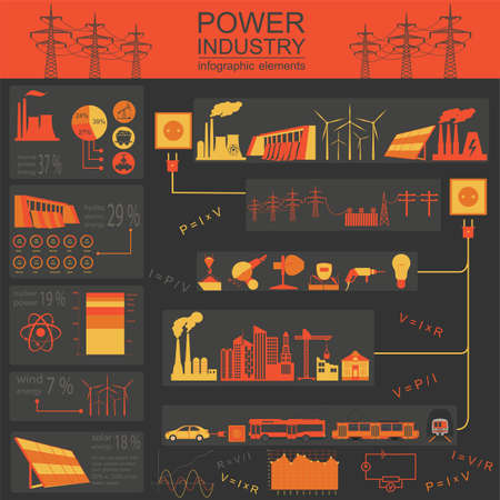 Power energy industry infographic, electric systems, set elements for creating your own infographics. Vector illustrationのイラスト素材
