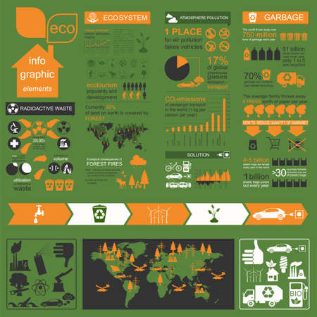 Environment, ecology infographic elements. Environmental risks, ecosystem. Template. Vector illustrationのイラスト素材