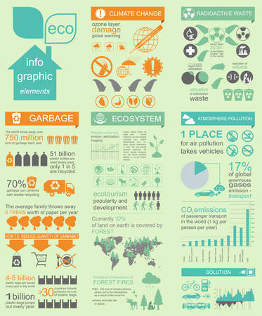 Environment, ecology infographic elements. Environmental risks, ecosystem. Template. Vector illustrationのイラスト素材