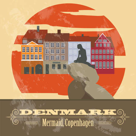 Denmark landmarks. Retro styled image. Vector illustrationのイラスト素材