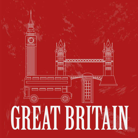 United Kingdom of Great Britain landmarks. Retro styled image. Vector illustrationのイラスト素材