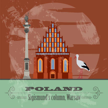 Poland landmarks. Retro styled image. Vector illustrationのイラスト素材