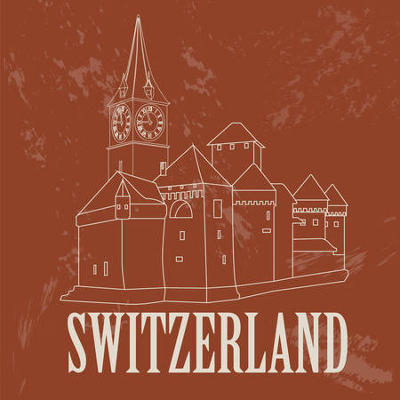 Switzerland landmarks. Retro styled image. Vector illustrationのイラスト素材