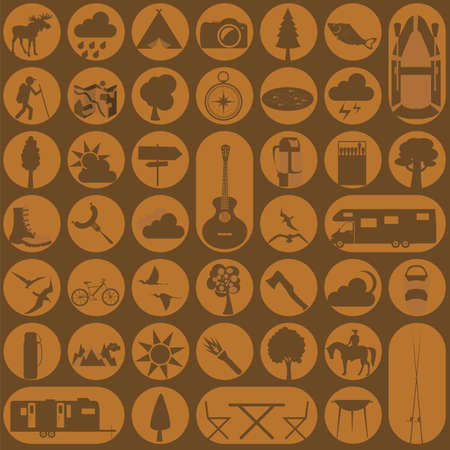 Set camping icon, hiking, outdoors. Vector illustrationのイラスト素材