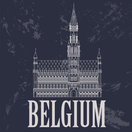 Belgium landmarks. Retro styled image. Vector illustrationのイラスト素材