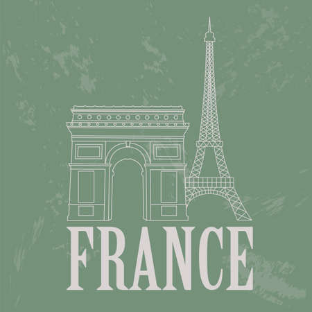 France landmarks. Retro styled image. Vector illustrationのイラスト素材
