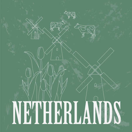 Netherlands landmarks. Retro styled image. Vector illustrationのイラスト素材