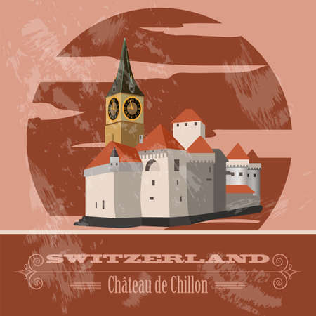 Switzerland landmarks. Retro styled image. Vector illustrationのイラスト素材