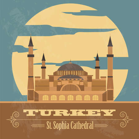 Turkey landmarks. Retro styled image. Vector illustrationのイラスト素材