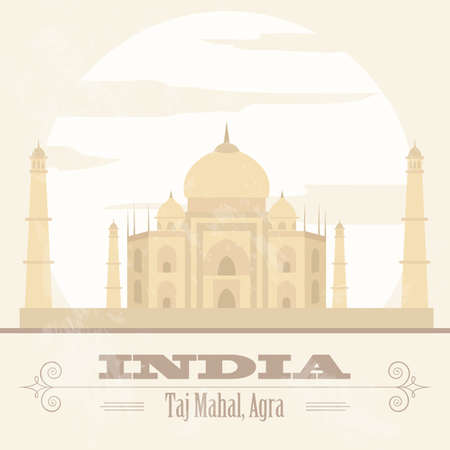 India landmarks. Retro styled image. Vector illustrationのイラスト素材