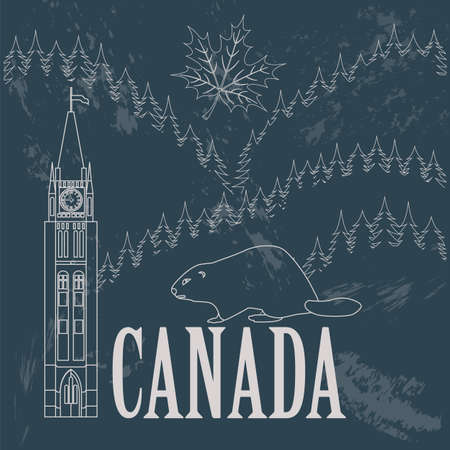 Canada landmarks. Retro styled image. Vector illustrationのイラスト素材