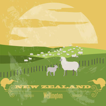 New Zealand landmarks. Retro styled image. Vector illustrationのイラスト素材