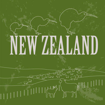 New Zealand landmarks. Retro styled image. Vector illustrationのイラスト素材